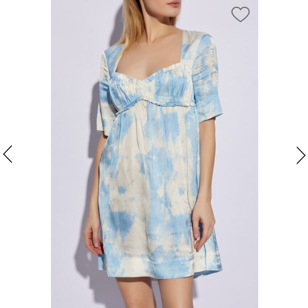 NWT GANNI Blue White Satin Powder Blue Mini Dress XS 32